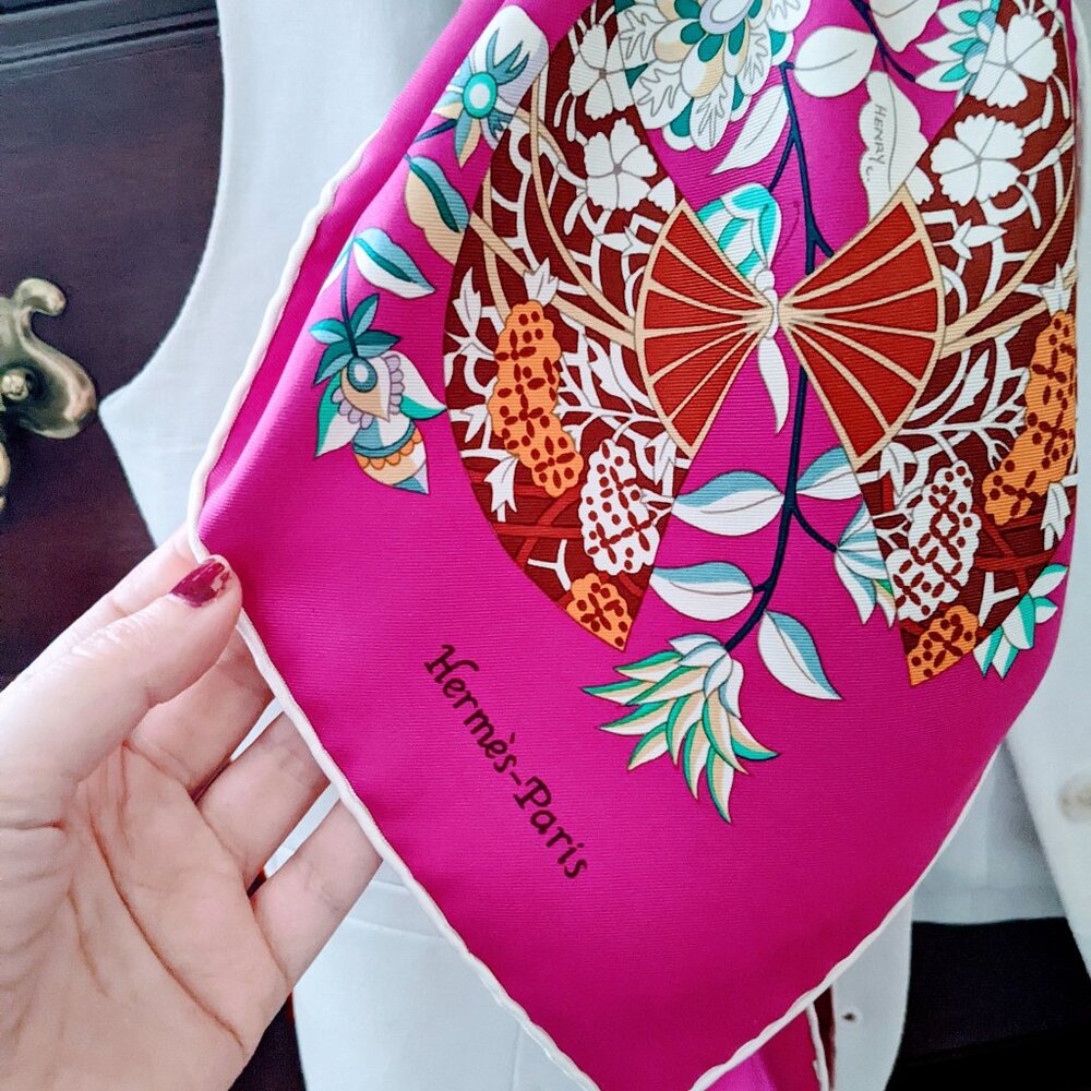 Hermes Silk Scarf "Fleurs et Papillons de Tissus" Carre 90